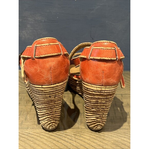 Miz Mooz leather Sandal Heel Wedge Shoes Size 8.5 Orange Kenya Toe Buckle Summer - Picture 4 of 10
